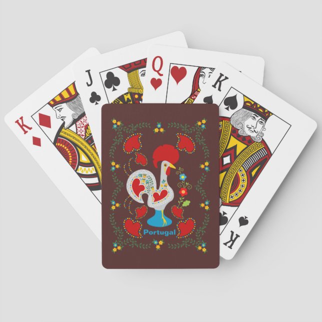Traditional rooster of Barcelos in white  Playing Cards (Back)