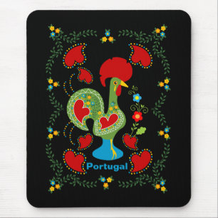 Traditional rooster of Barcelos in white Poster Ca Mouse Pad