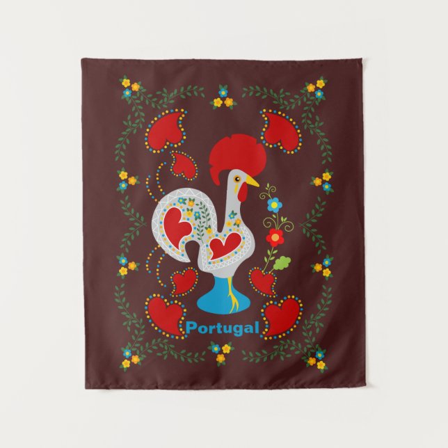 Traditional rooster of Barcelos in white Tapestry (Front)