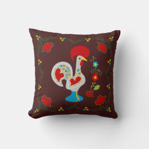 Traditional rooster of Barcelos in white Throw Pillow
