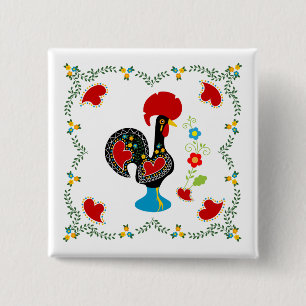 Traditional Rooster of Portugal in black 2 Inch Square Button