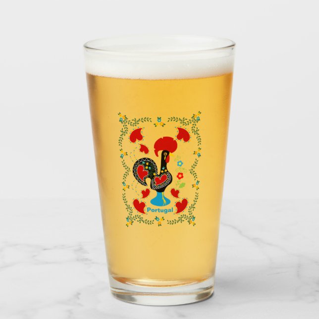 Traditional Rooster of Portugal in black Glass (Front Filled)