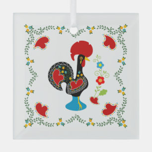 Traditional Rooster of Portugal in black Glass Ornament
