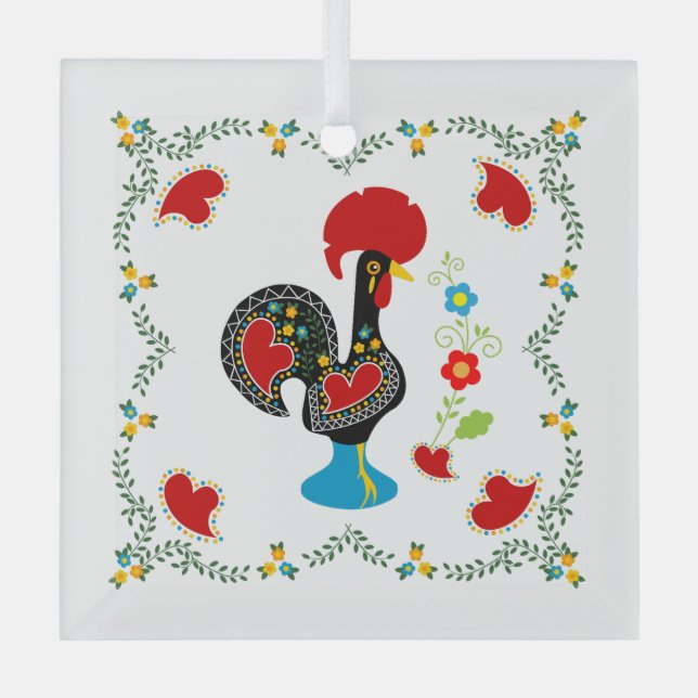 Traditional Rooster of Portugal in black Glass Ornament (Front)