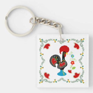 Traditional Rooster of Portugal in black Keychain