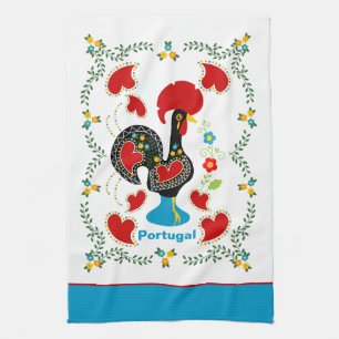 Traditional Rooster of Portugal in black Kitchen Towel