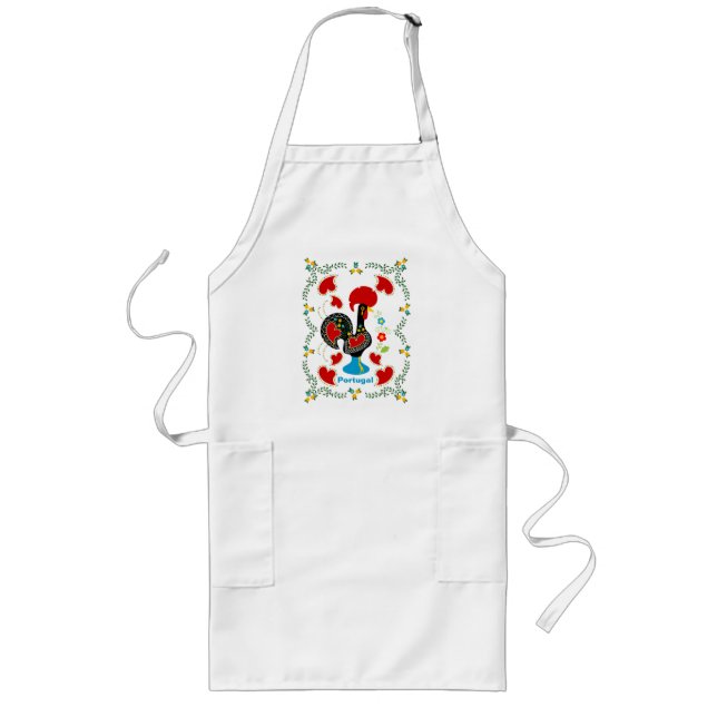 Traditional Rooster of Portugal in black Long Apron (Front)