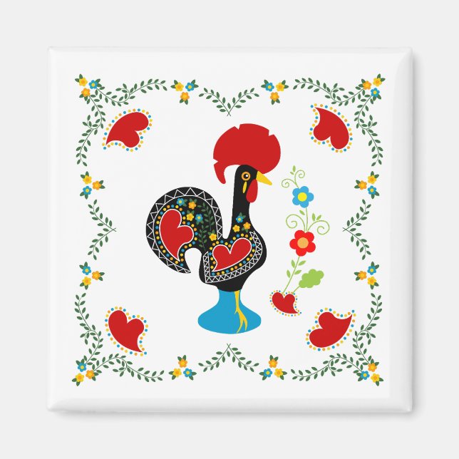 Traditional Rooster of Portugal in black Magnet (Front)