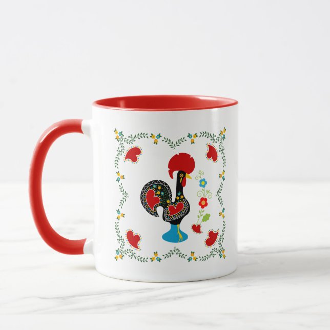 Traditional Rooster of Portugal in black Mug (Left)