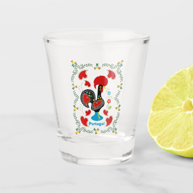Traditional Rooster of Portugal in black Shot Glass (Front)