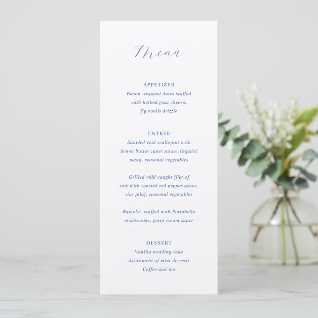 Traditional Royal Blue Elegant Wedding Menu (Standing Front)