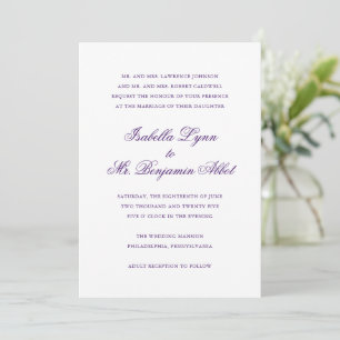 Traditional Royal Purple Formal Elegant Wedding Invitation