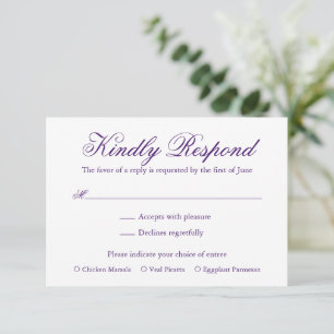 Traditional Royal Purple Formal Elegant Wedding RSVP Card