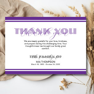 Traditional Royal Purple Lines Memorial Thank You Card