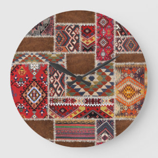 Traditional Rug Patchwork: Decorative Carpet Décor Large Clock