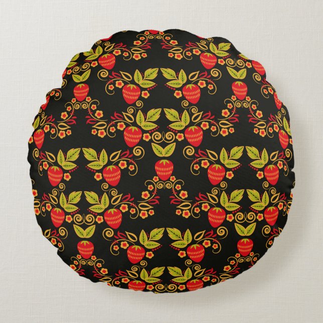 Traditional Russian seamless pattern with berries  Round Pillow (Front)