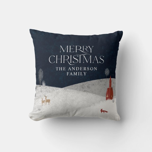 Traditional Rustic 1 photo Winter Merry Christmas  Throw Pillow (Front)