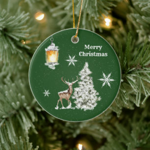 Traditional Rustic Merry Christmas Ceramic Ornament