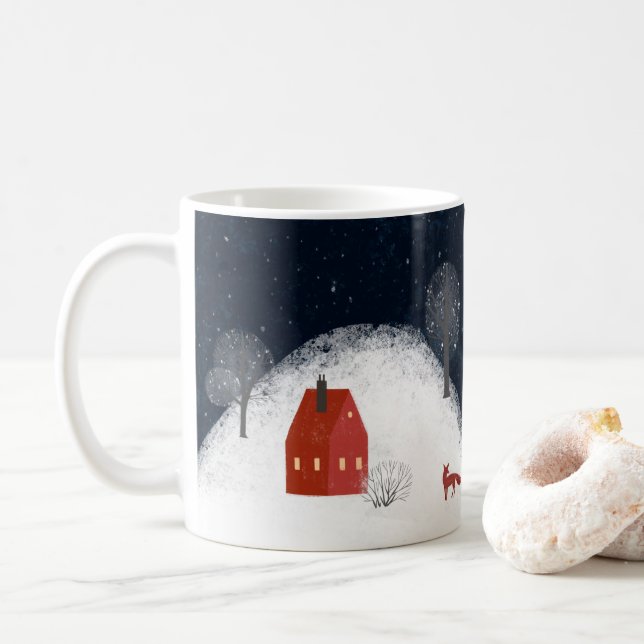 Traditional Rustic Navy Red Winter Merry Christmas Coffee Mug (With Donut)