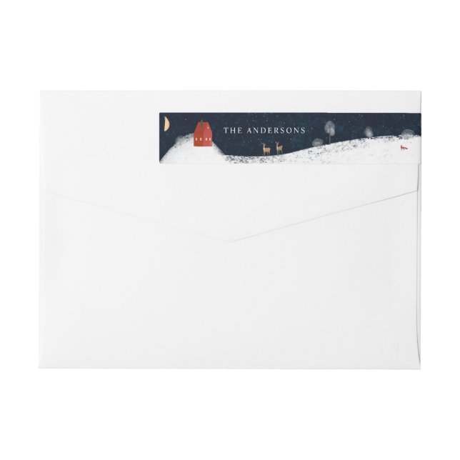 Traditional Rustic Navy Red Winter Merry Christmas Wrap Around Label (Back)