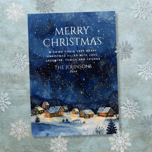Traditional Rustic Watercolor Night Sky Christmas Holiday Card