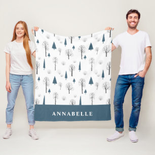 Traditional Rustic Winter forest blue Christmas Fleece Blanket