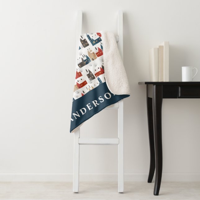 Traditional Rustic Winter Merry Christmas red navy Sherpa Blanket (In Situ)