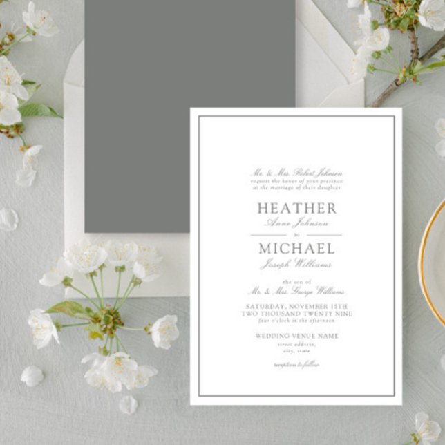 Traditional Sage Green Classic Script Wedding Invitation (Creator Uploaded)