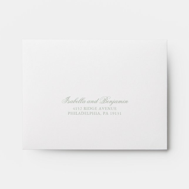 Traditional Sage Green Formal Elegant RSVP Wedding Envelope (Front)
