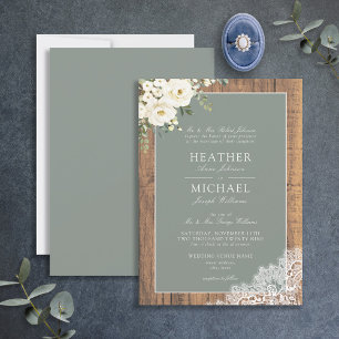 Traditional Sage Green Rustic Wood Script Wedding Invitation