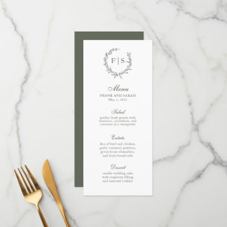 Traditional Sage Green Wreath Monogram Menu