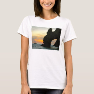 Traditional Sailboat At Sunset,Cabo Rock Arches T-Shirt