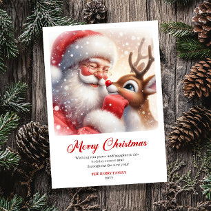 Traditional Santa And Rudolph Holiday Greeting Card