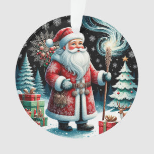 Traditional Santa Claus in Festive Winter Scene Ornament