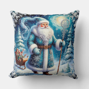 Traditional Santa Claus in Festive Winter Scene Throw Pillow