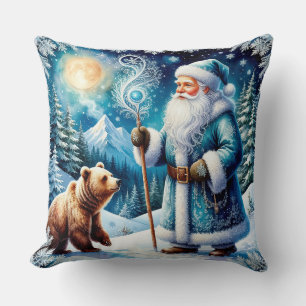 Traditional Santa Claus in Festive Winter Scene Throw Pillow