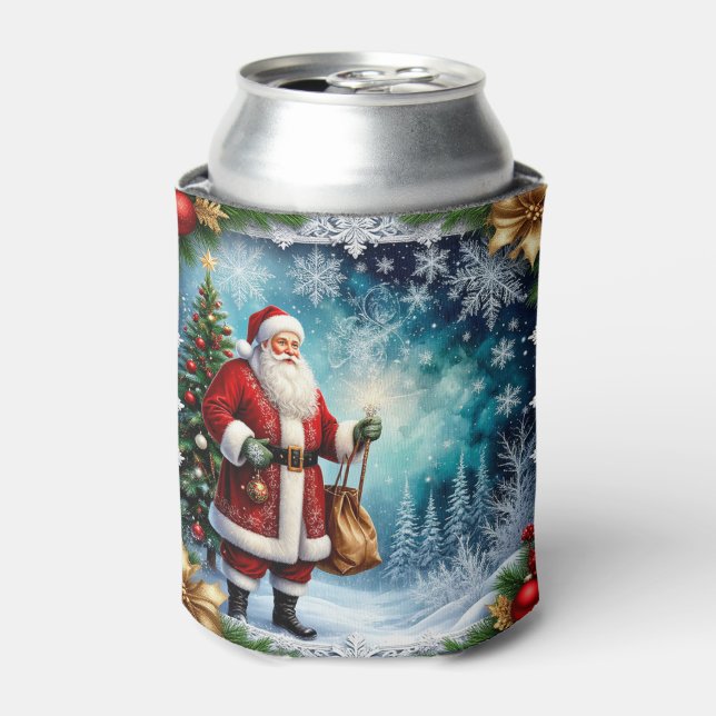 Traditional Santa Claus in Winter Wonderland Can Cooler (Can Front)