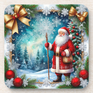 Traditional Santa Claus in Winter Wonderland Coaster
