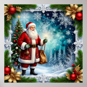 Traditional Santa Claus in Winter Wonderland Poster