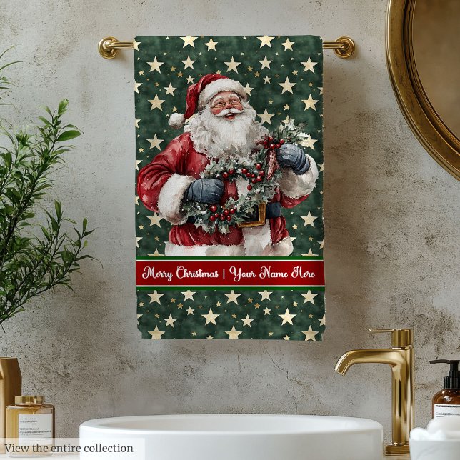 Traditional Santa Claus Watercolor Bath Towels (Traditional Santa Claus Watercolor Bath Towels)