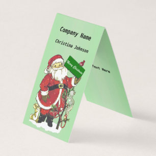 Traditional Santa in Snow Little Tree With Animals Business Card