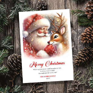 Traditional Santa Rudolph Scene Holiday Greeting Card