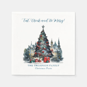 Traditional Scene Eat Drink Be Merry Christmas Napkin