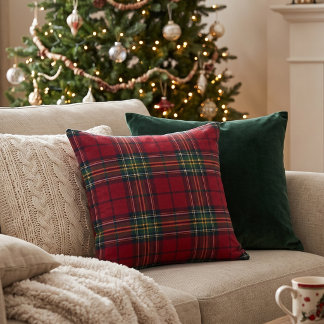 Traditional Scottish Check Home Decor: Red Tartan Throw Pillow
