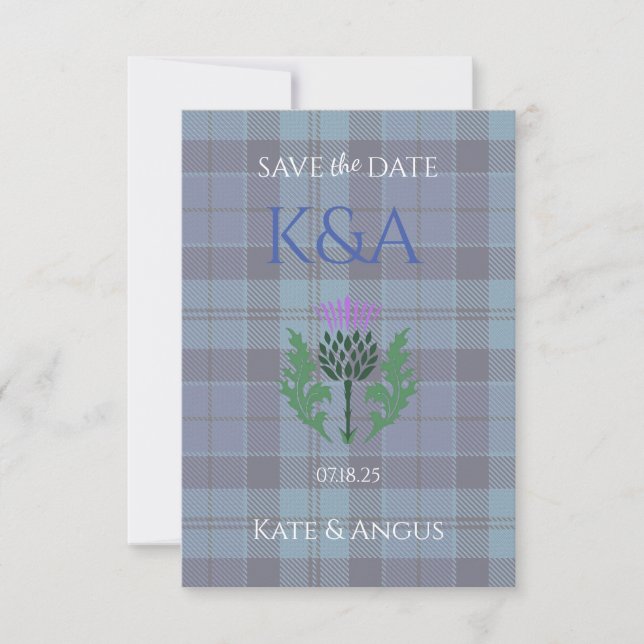 Traditional Scottish Tartan and Scotland Thistle Save The Date (Front)