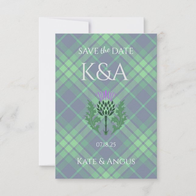 Traditional Scottish Tartan and Scotland Thistle Save The Date (Front)