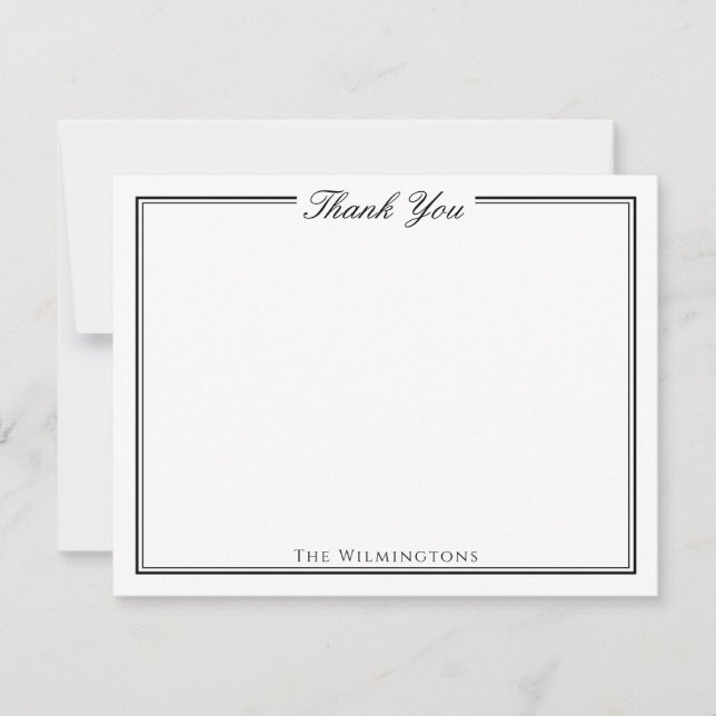 Traditional Script Black & White Thank You Card (Front)