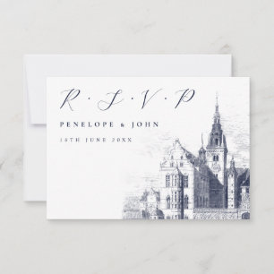 Traditional Script Palace Illustration Wedding RSVP Card