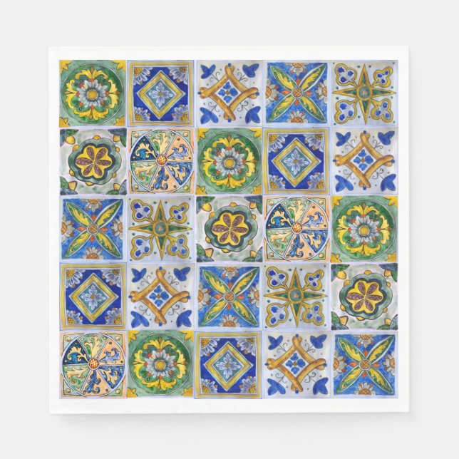 Traditional Sicilian Ceramic Tile pattern Napkin (Front)