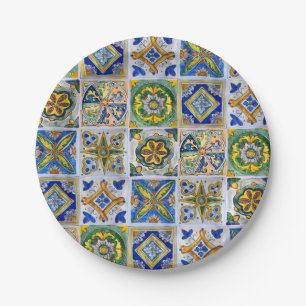Traditional Sicilian Ceramic Tile pattern Paper Plate